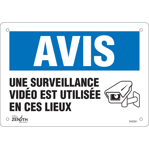 Enseigne  Surveillance vid&eacute;o , 7" x 10", Plastique, Français avec pictogramme Equipex
