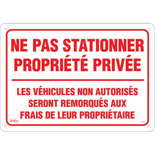 "Ne pas stationner propri&eacute;t&eacute; priv&eacute;e" Sign, 14" x 20", Aluminum, French Equipex