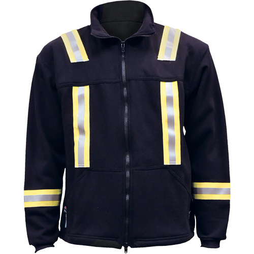 Flame Resistant Striped Full Zip Fleece Jacket, Large, Navy Blue Equipex