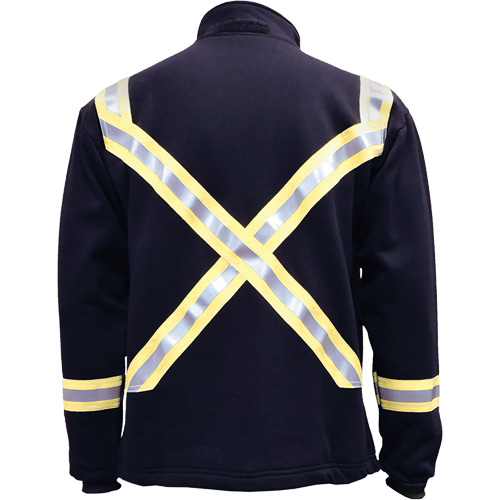 Flame Resistant Striped Full Zip Fleece Jacket, Large, Navy Blue Equipex