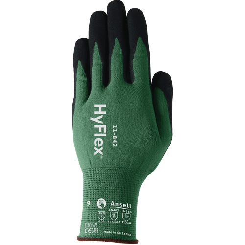 Gants polyvalents &eacute;coresponsables HyFlex 11-842, 5, R&ecirc;vetement Mousse de nitrile, Calibre 15, Enveloppe en Nylon Equipex