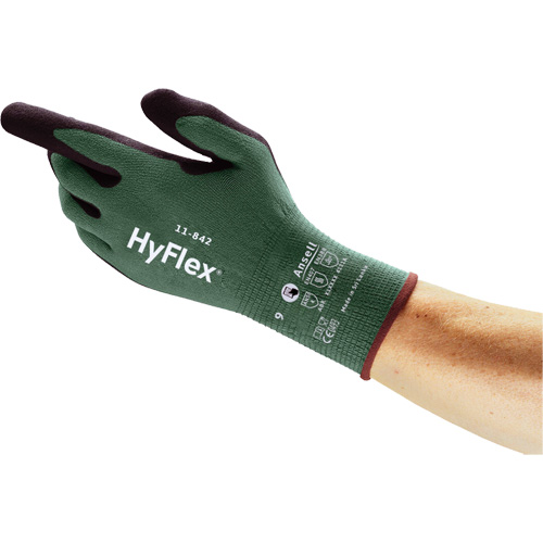 Gants polyvalents &eacute;coresponsables HyFlex 11-842, 5, R&ecirc;vetement Mousse de nitrile, Calibre 15, Enveloppe en Nylon Equipex