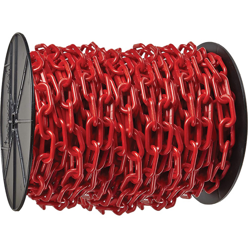 Chaîne de s&eacute;curit&eacute; en plastique robuste, Rouge, Maillon de 2", 100' de long Equipex