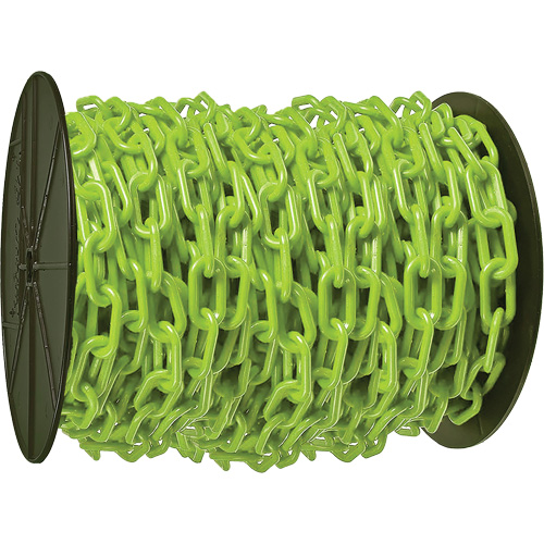 Chaîne de s&eacute;curit&eacute; en plastique robuste, Vert, Maillon de 2", 100' de long Equipex