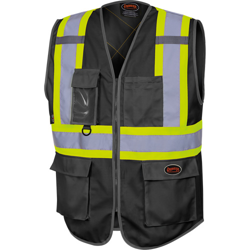6959BK Veste de s&eacute;curit&eacute; haute visibilit&eacute; en tricot chaîne avec fermeture &agrave; glissi&egrave;re, Noir, T-petit, Polyester Equipex
