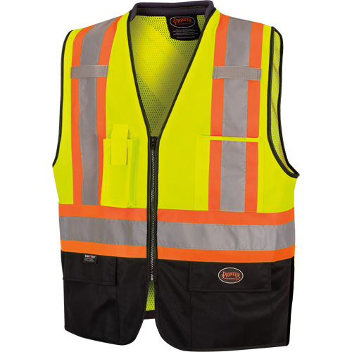 6895 Veste de s&eacute;curit&eacute; haute visibilit&eacute; bicolore avec fermeture &agrave; glissi&egrave;re sur tout le devant, Noir/Jaune lime haute visibilit&eacute;, 2T-Grand/3T-Grand, Polyester Equipex