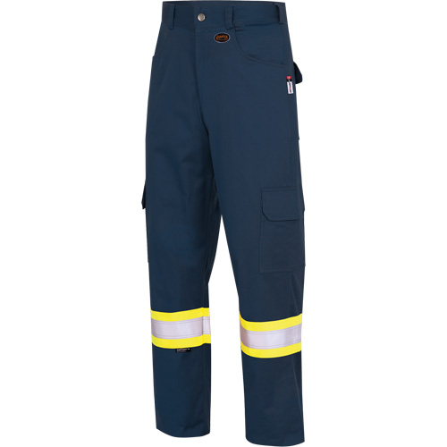 7764 FR-Tech&reg; High Visibility 88/12 FR/Arc Rated Safety Cargo Pants, 30, x 32, Navy Blue Equipex