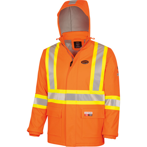 5884 Flash-Gard&reg; FR/Arc-Rated Waterproof Jacket with Hood, Small, High Visibility Orange, 51 cal/cm² Equipex