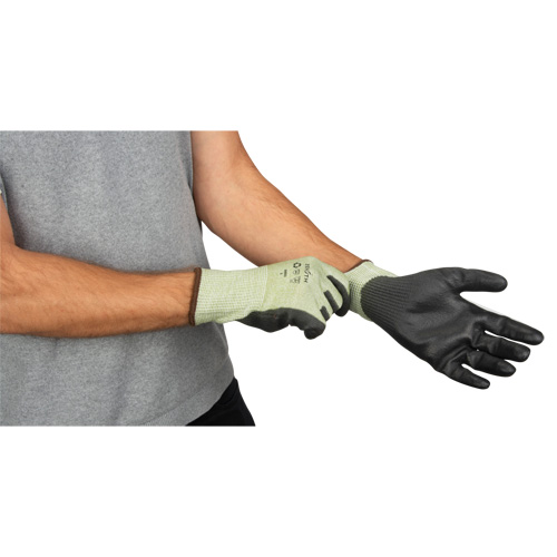 Gants &eacute;lastiques &eacute;cologiques sans coutures r&eacute;sistants &agrave; la coupe, Taille 8, Calibre 13, Rev&ecirc;tement Polyur&eacute;thane, Enveloppe en PEHP/rPET, ASTM ANSI niveau A4 Equipex
