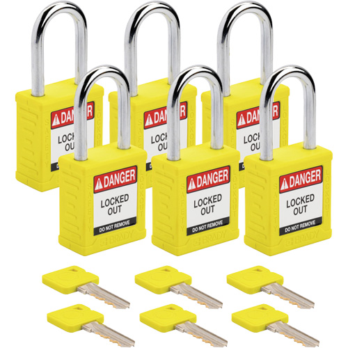Velocity Lockout Padlocks, Yellow, Keyed Different, Nylon, 1-1/2" Width Equipex