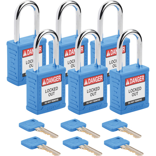 Cadenas de verrouillage Velocity, Bleu, Cl&eacute;s diff&eacute;rentes, Nylon, Largeur de 1-1/2" Equipex