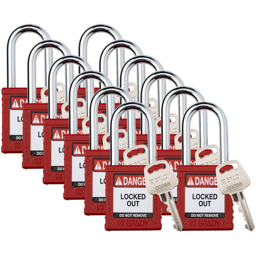 Velocity Lockout Padlocks, Red, Keyed Different, Nylon, 1-1/2" Width Equipex