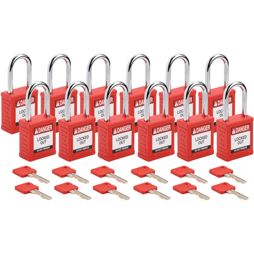 Velocity Lockout Padlocks, Red, Keyed Alike, Nylon, 1-1/2" Width Equipex