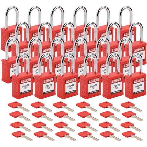 Velocity Lockout Padlocks, Red, Keyed Alike, Nylon, 1-1/2" Width Equipex