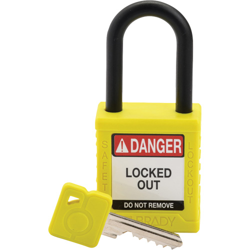 Velocity Safety Lockout Padlock, Yellow, Keyed Different, Nylon, 1-1/2" Width Equipex