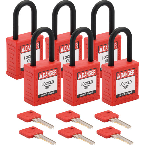 Velocity Lockout Padlocks, Red, Keyed Alike, Nylon, 1-1/2" Width Equipex