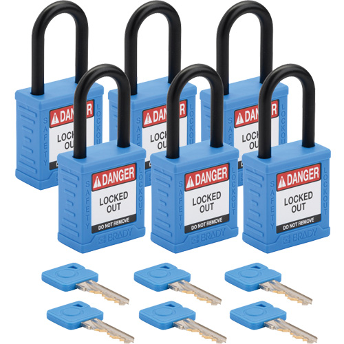 Cadenas de verrouillage Velocity, Bleu, Cl&eacute;s diff&eacute;rentes, Nylon, Largeur de 1-1/2" Equipex