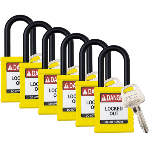 Velocity Lockout Padlocks, Yellow, Keyed Alike, Nylon, 1-1/2" Width Equipex