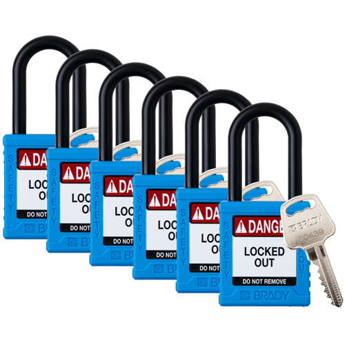 Cadenas de verrouillage Velocity, Bleu, Cl&eacute;s identiques, Nylon, Largeur de 1-1/2" Equipex