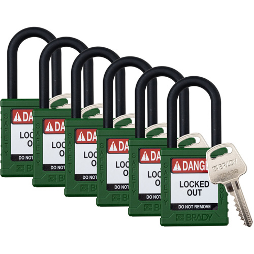 Velocity Lockout Padlocks, Green, Keyed Alike, Nylon, 1-1/2" Width Equipex