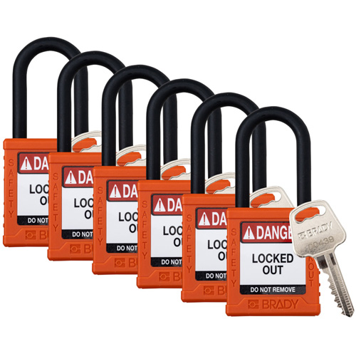 Cadenas de verrouillage Velocity, Orange, Cl&eacute;s identiques, Nylon, Largeur de 1-1/2" Equipex