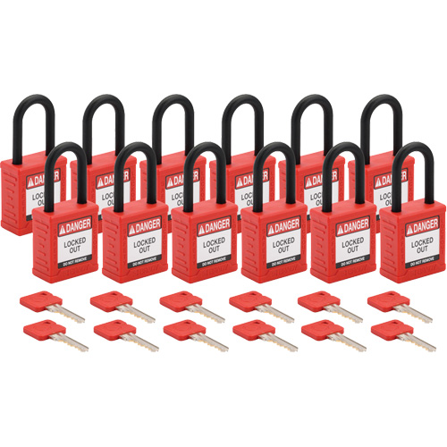 Cadenas de verrouillage Velocity, Rouge, Cl&eacute;s diff&eacute;rentes, Nylon, Largeur de 1-1/2" Equipex