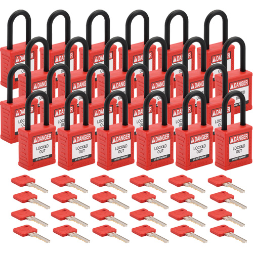 Velocity Lockout Padlocks, Red, Keyed Different, Nylon, 1-1/2" Width Equipex