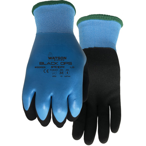 Gants hydrofuges Stealth Black Ops, Taille Petit, Calibre 15, Rev&ecirc;tement Latex de caoutchouc, Enveloppe en Fibre de verre/Polyester, ASTM ANSI niveau A4 Equipex