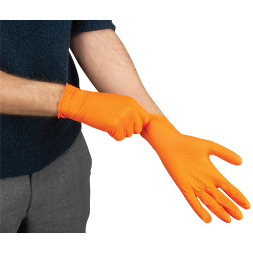 Gants d'examen de poids lourd &agrave; prise tactile, Petit, Nitrile, 8 mils, Sans poudre, Orange Equipex