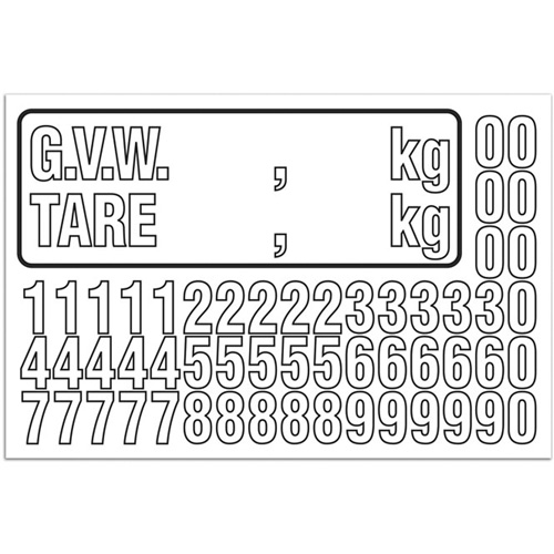 G.V.W. Truck Number Kit, Assorted Numbers/Letters/Punctuation, White Equipex