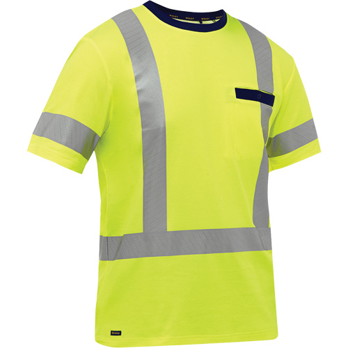 Chemise &agrave; manches courtes et X au dos Bisley, Poly-coton, Petit, Jaune lime haute visibilit&eacute; Equipex