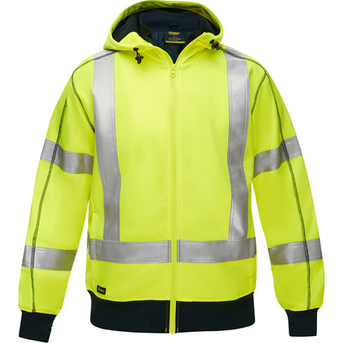 Coton ouat&eacute; doubl&eacute; de sherpa avec capuchon &agrave; fermeture &eacute;clair compl&egrave;te et X au dos Bisley, Petit, Jaune lime haute visibilit&eacute; Equipex