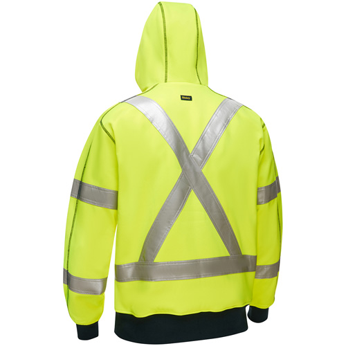 Coton ouat&eacute; doubl&eacute; de sherpa avec capuchon &agrave; fermeture &eacute;clair compl&egrave;te et X au dos Bisley, Petit, Jaune lime haute visibilit&eacute; Equipex