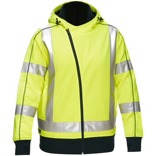 Bisley&reg; X-Back Women's Contoured Full Zip Hooded Sweatshirt with Sherpa Lining, X-Large, High Visibility Lime-Yellow Equipex