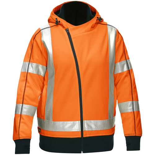 Bisley&reg; X-Back Women's Contoured Full Zip Hooded Sweatshirt with Sherpa Lining, X-Large, High Visibility Orange Equipex
