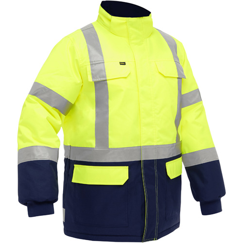 Bisley&reg; X-Back Extreme Cold Jacket with Navy Bottom, Polyester, High Visibility Lime-Yellow, Small Equipex