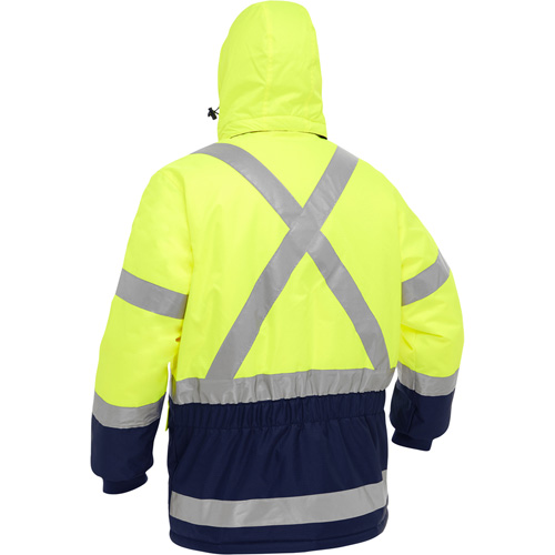 Bisley&reg; X-Back Extreme Cold Jacket with Navy Bottom, Polyester, High Visibility Lime-Yellow, Small Equipex