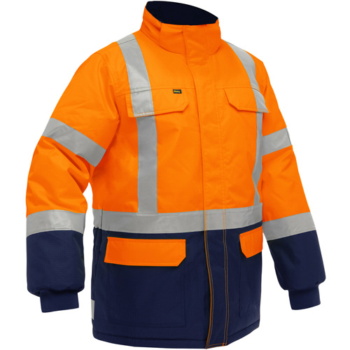 Bisley&reg; X-Back Extreme Cold Jacket with Navy Bottom, Polyester, High Visibility Orange, 3X-Large Equipex