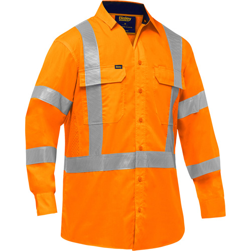 Bisley&reg; X-Back Long Sleeve Work Shirt with X-Airflow, Poly-Cotton, Small, High Visibility Orange Equipex