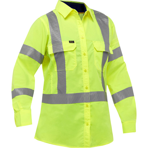 Chemise de travail &agrave; manches longues et X au dos Bisley avec X-Airflow pour femmes, Poly-coton, Petit, Jaune lime haute visibilit&eacute; Equipex