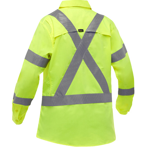 Chemise de travail &agrave; manches longues et X au dos Bisley avec X-Airflow pour femmes, Poly-coton, Petit, Jaune lime haute visibilit&eacute; Equipex