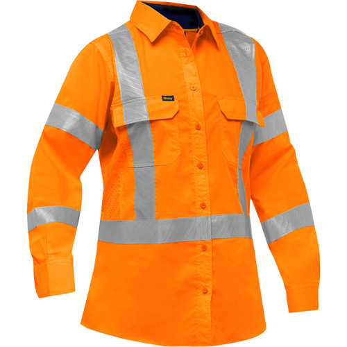 Bisley&reg; X-Back Women's Long Sleeve Work Shirt with X-Airflow, Poly-Cotton, Small, High Visibility Orange Equipex