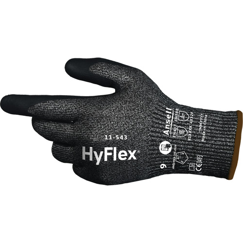 Gants r&eacute;sistants &agrave; la coupe HYFLEX 11-543, Taille 6, Calibre 13, Rev&ecirc;tement Nitrile, Enveloppe en Nylon/Acier inoxydable/PEHP/Spandex, ASTM ANSI niveau A7/EN 388 niveau F Equipex