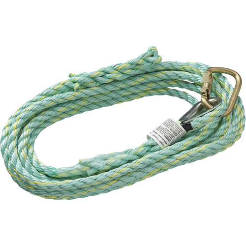 VL-1115-25 Cordage de s&eacute;curit&eacute; vertical avec mousqueton d'ancrage &agrave; une extr&eacute;mit&eacute; & &eacute;clisse dorsale d'extr&eacute;mit&eacute; &agrave; la traîne, Copolym&egrave;re Equipex