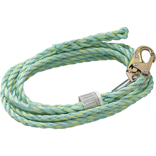 VL-1125-100 Vertical Lifeline Rope with Anchor End Snap Hook & Trailing End Back Splice, Copolymer Equipex