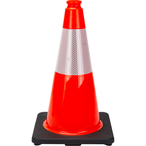 C&ocirc;ne de signalisation de premi&egrave;re qualit&eacute;, 18", Orange, Bande(s) r&eacute;fl&eacute;chissante(s) 6" Equipex