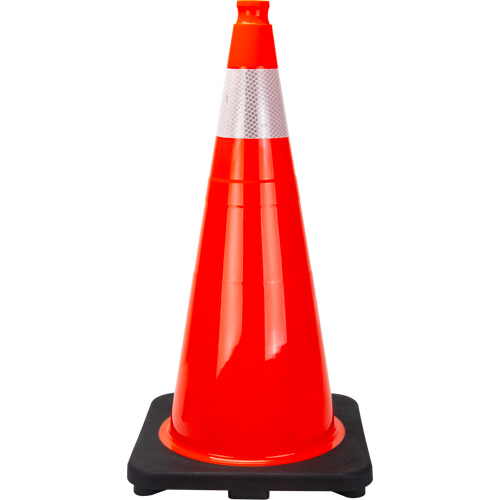 C&ocirc;ne de signalisation de premi&egrave;re qualit&eacute;, 28", Orange, Bande(s) r&eacute;fl&eacute;chissante(s) 4" Equipex