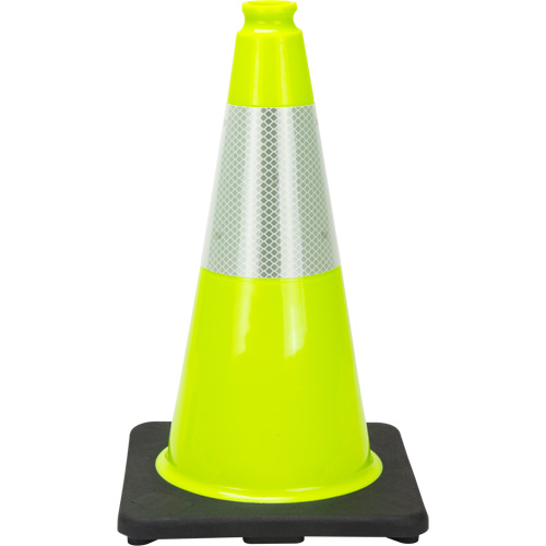 C&ocirc;ne de signalisation de premi&egrave;re qualit&eacute;, 18", Vert lime, Bande(s) r&eacute;fl&eacute;chissante(s) 6" Equipex