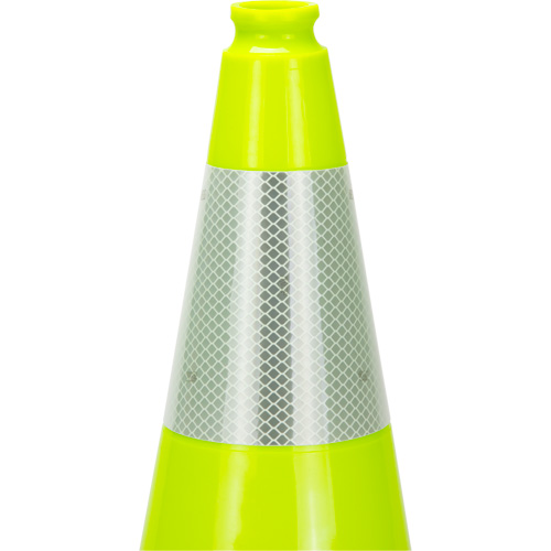 C&ocirc;ne de signalisation de premi&egrave;re qualit&eacute;, 18", Vert lime, Bande(s) r&eacute;fl&eacute;chissante(s) 6" Equipex