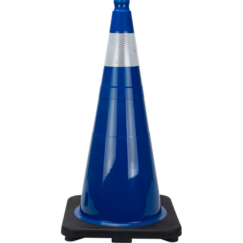 C&ocirc;ne de signalisation de premi&egrave;re qualit&eacute;, 28", Bleu, Bande(s) r&eacute;fl&eacute;chissante(s) 4" Equipex
